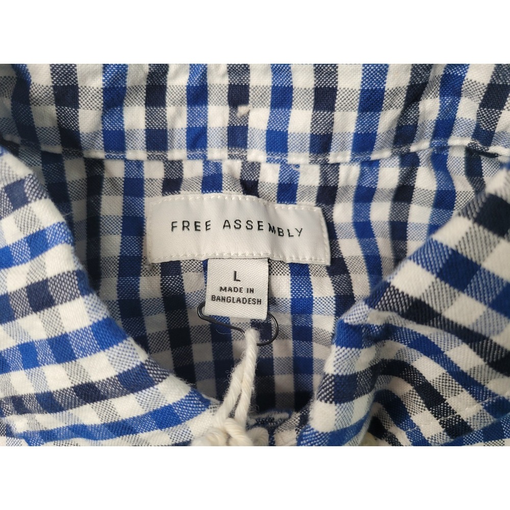 Free Assembly Button Down Shirt Mens L Blue Gingham Plaid Long Sleeve Cotton - Picture 3 of 11